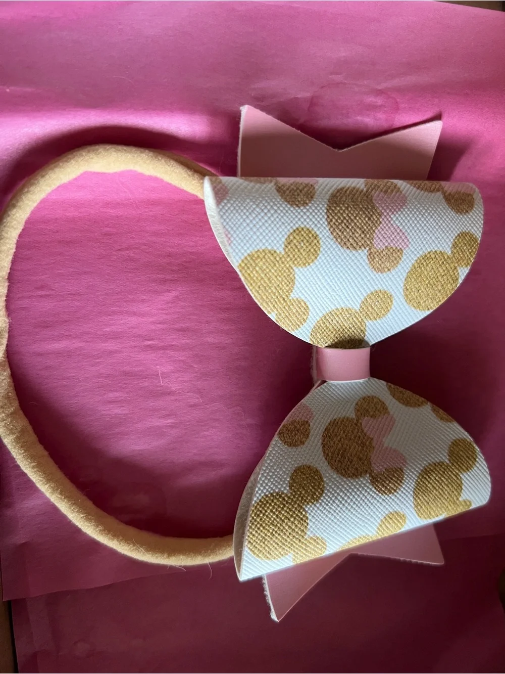Minnie Themed Kids Pink and Gold Bow Headband